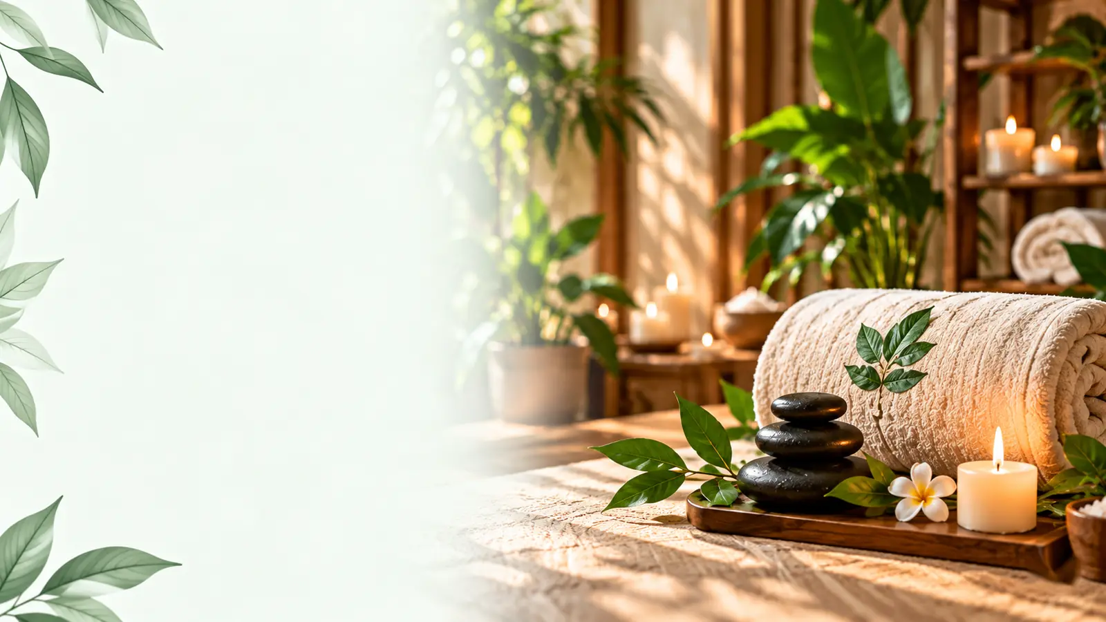Rolled towels, hot stones and candles at Miyapur Wellness Spa